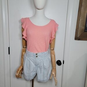 Madewell Texture & Thread J Crew Pink Ruffle Sleeve 100% Cotton Top Size Small
